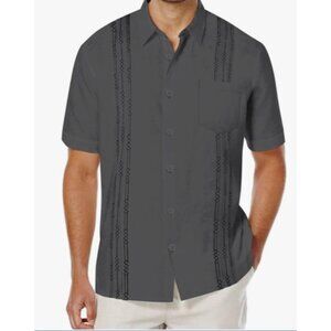 Men's 3XL Short Sleeve Linen Shirt Cuban Guayabera Shirts Summer Beach Shirt NEW